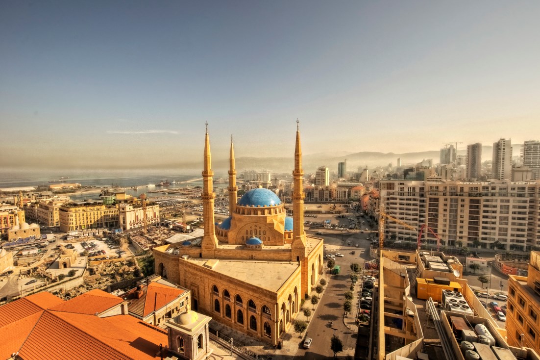 Vista panorámica de Beirut y su mezquita