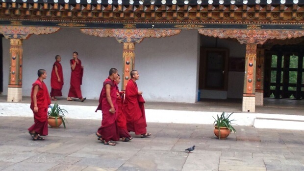 Monjes en Punakha Dzong